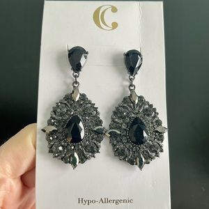 Crown Jewels black and silver chandelier earrings